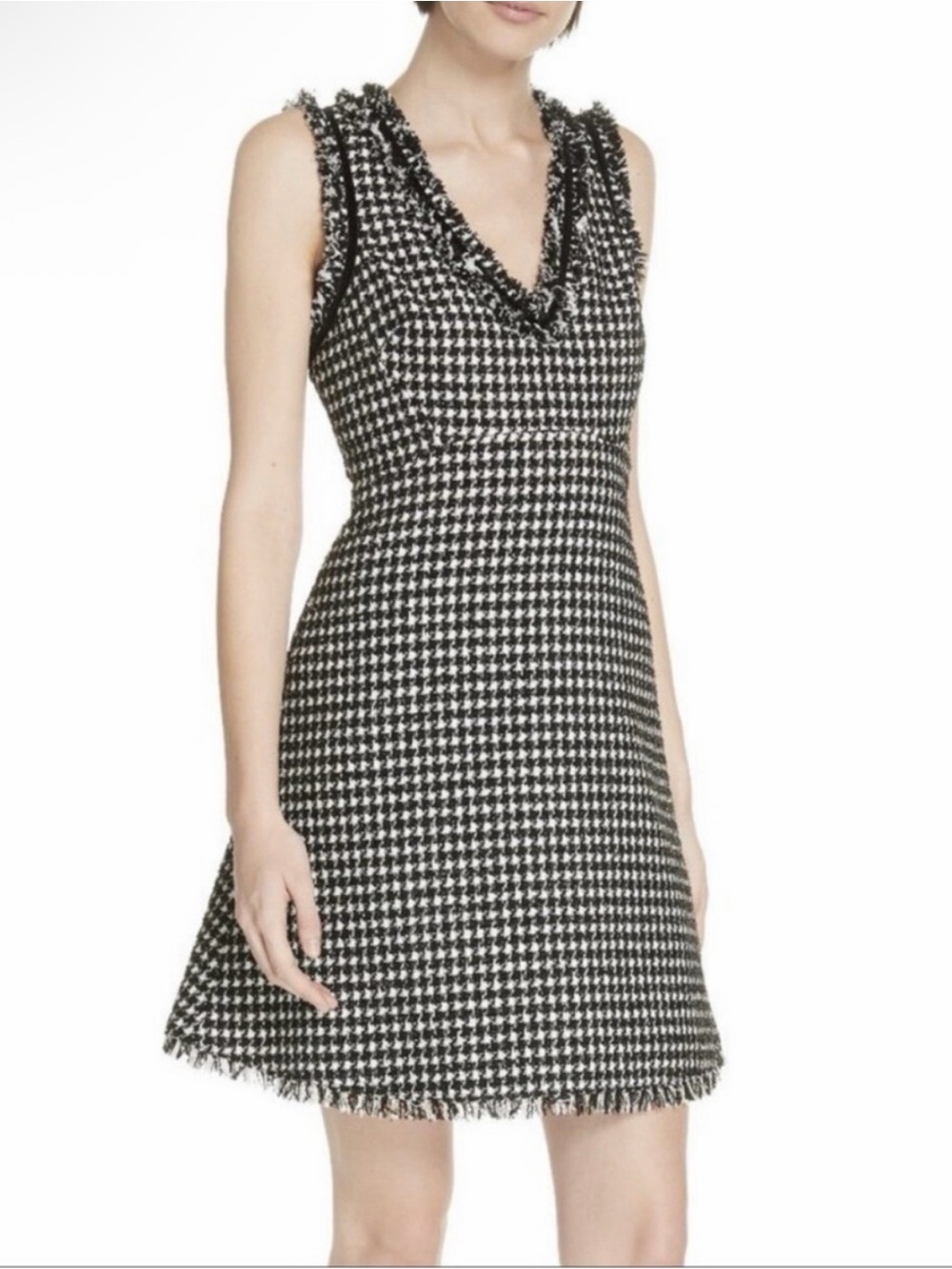 kate spade Black and White Houndstooth V-Neck Mini Dress